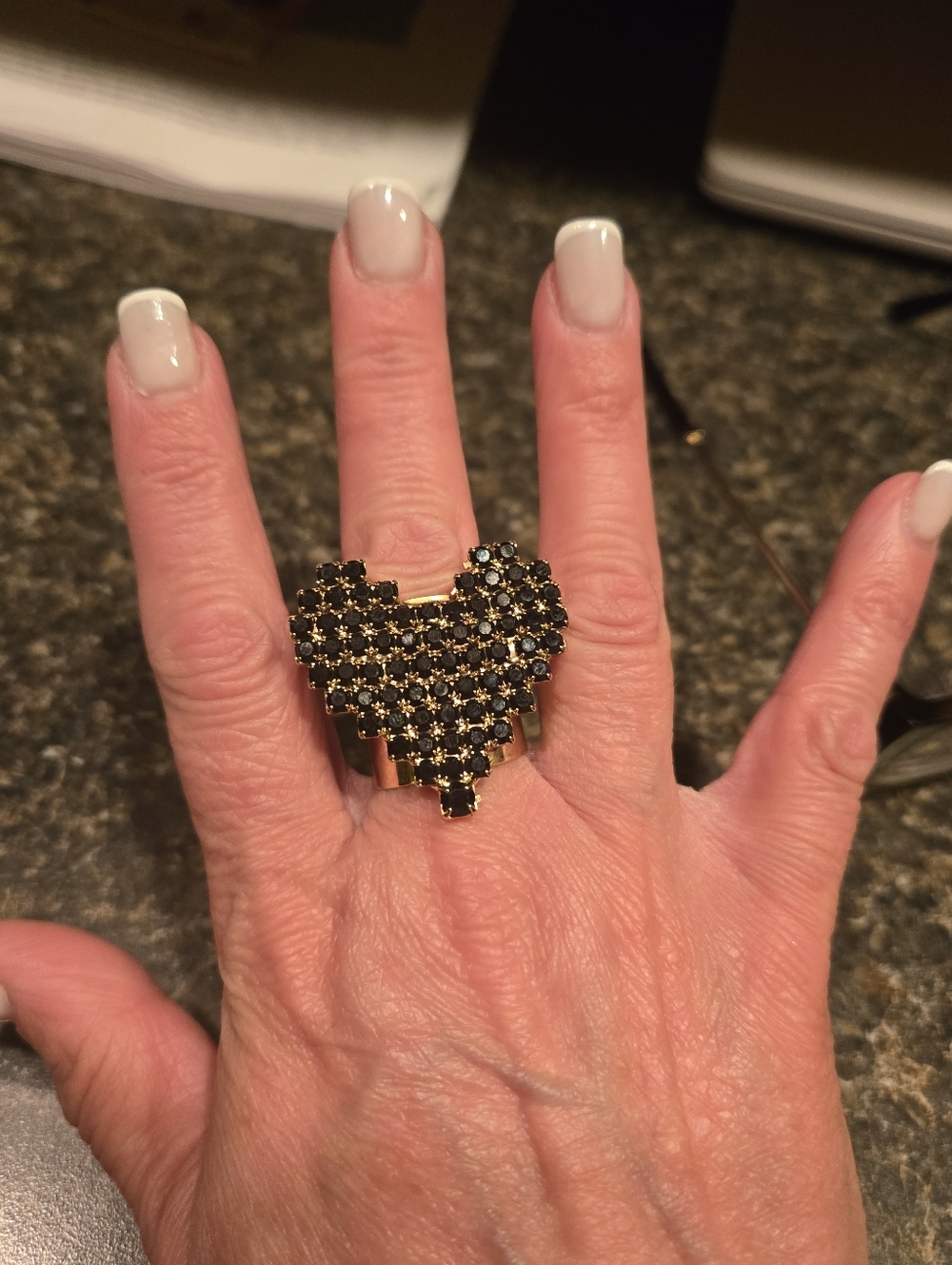 TOVA Candy Heart Ring- Statement Ring with Jet Black Stones - Women Jewelry